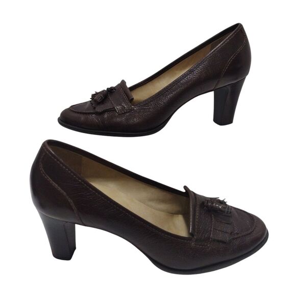 Talbots Leather Tassel Loafer 3" Block Mid Heel Pumps 7.5M Preppy Office Casual - Picture 1 of 16